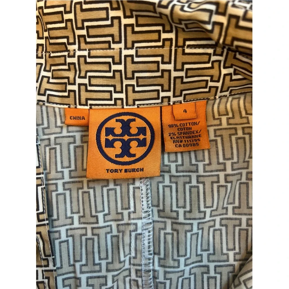 Tory Burch Tan Geometric Bold Print Ryder Button Down Shirt Dress Women Size 4